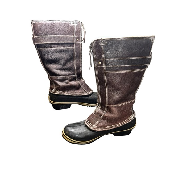 SOREL GRIZZLY BEAR BROWN & BLACK TALL WINTER/ WATERPROOF BOOTS WOMEN'S SIZE 9 - Picture 7 of 11